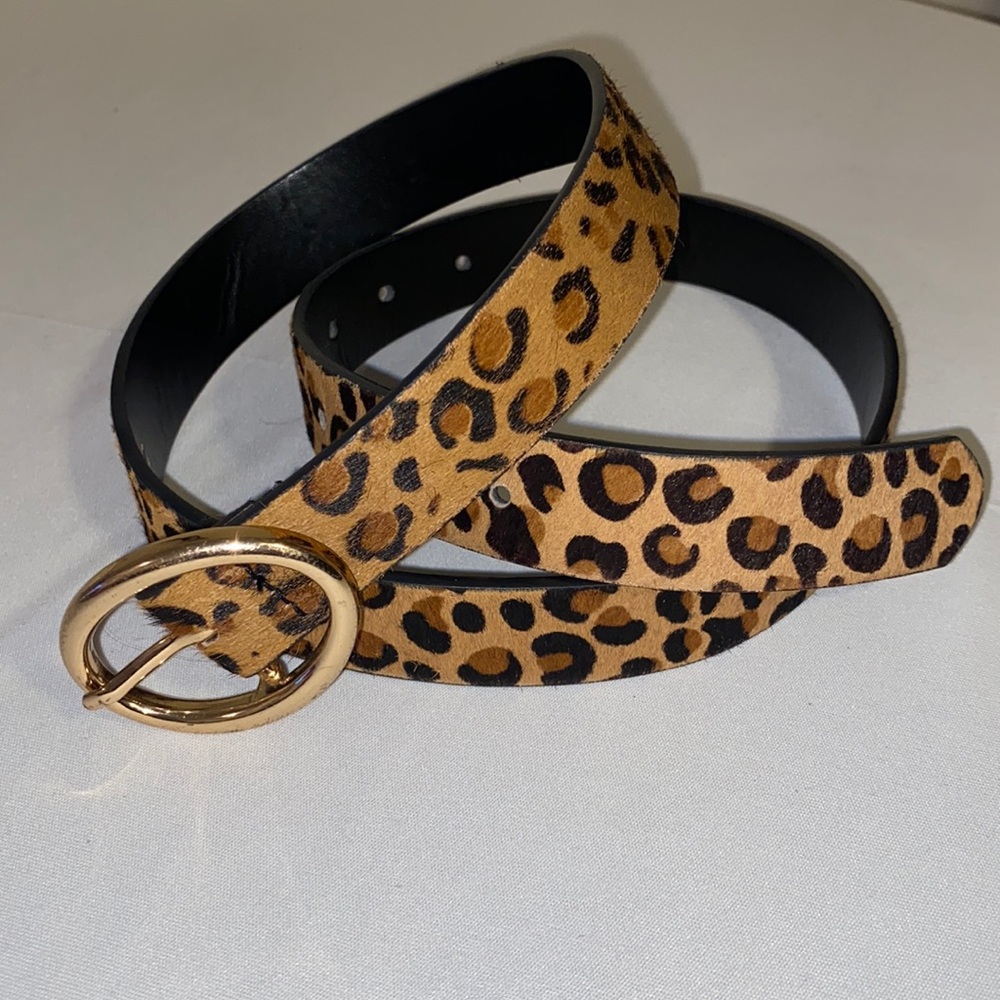Zara Calf Hair Leopard Print Leather Belt Small